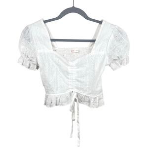 Womens Top Sz S Coquette Cottage Eyelet Ruffle Dainty Puff Sleeves Feminine Boho